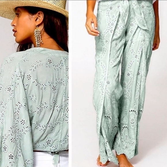 Young Fabulous Broke Potassium Green Tia Eyelet Wrap Kimono Sleeve Top - Picture 13 of 14